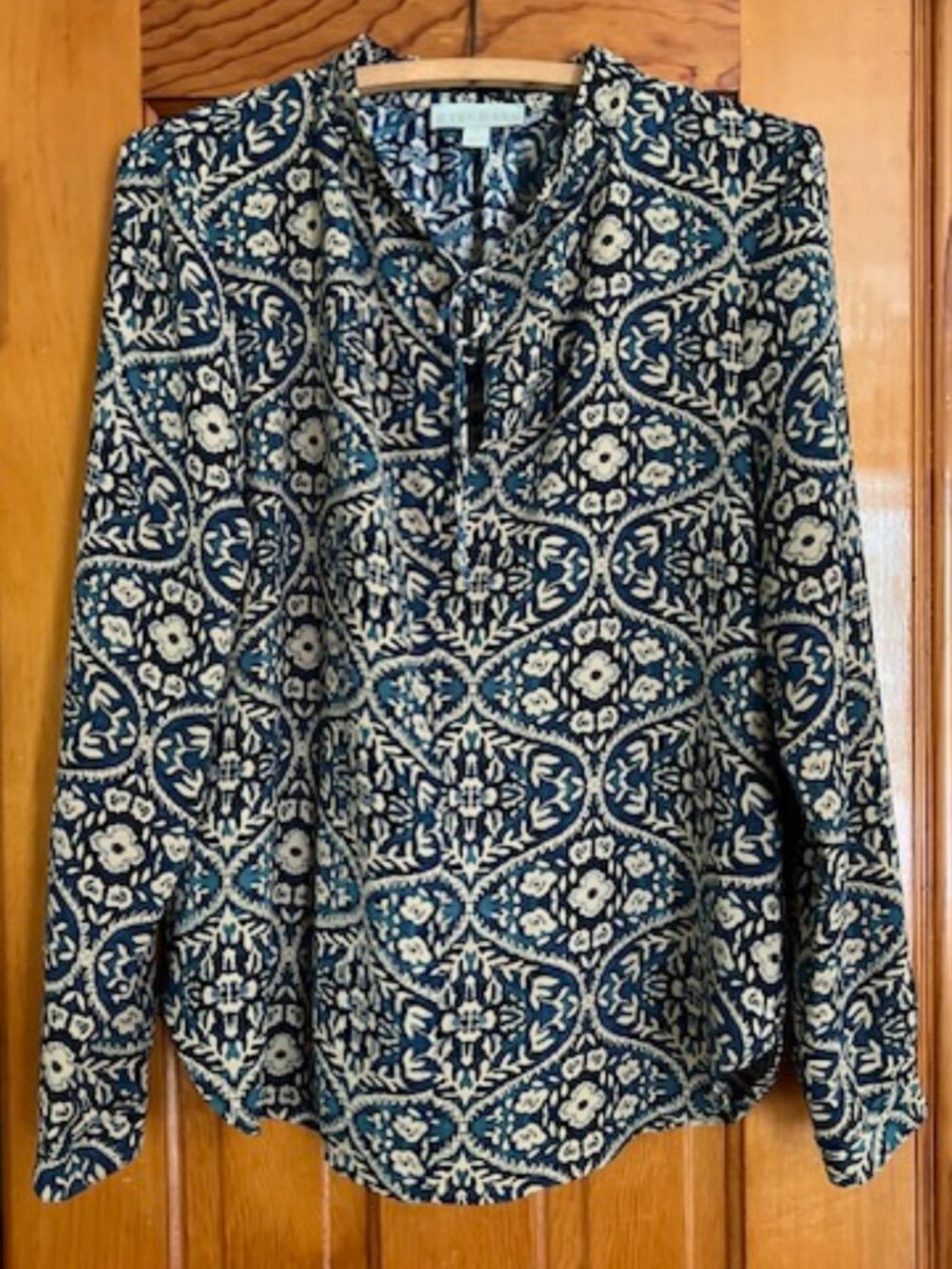 Ryegrass Boho Floral Print Split Neck Blouse Woman's Medium